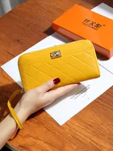 高級感ある本革長財布【イエロー・ラ zip デザイン・スマホ収納可】