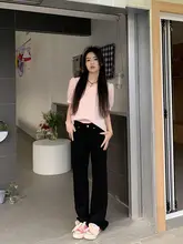 高腰シンプルデザインの淡色ワイドレッグデニムパンツ【女性用・秋冬・ストレート・体型カバー】