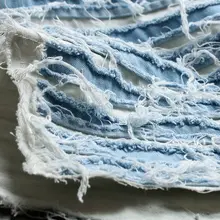 流れるフリンジ付きデニム生地【DIY対応・高級デザイン・手作り素材】
