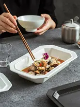 高級感のある深皿長方形陶器プレート【食堂用・軽奢スタイル】