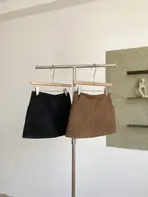 おしゃれなデザインの低腰スエード風タイトスカート【防透け・秋冬用】（セットアップ対応）