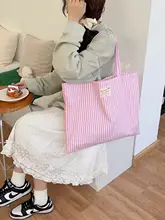 ストライプデザインの大容量エコバッグ【コットン素材・ヴィンテージスタイル・肩掛けタイプ】