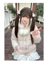 可愛いフード付きコットンパーカー【ロリータ風・冬用・ピンク】