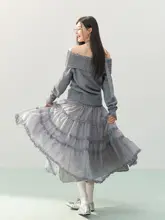 グレー Aライン ロングスカート【女性用・シフォン素材・高級感】