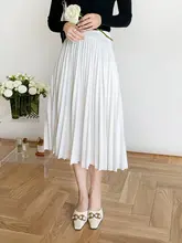 バイカラーのプリーツスカート【高腰・中丈・レディース・春秋用・Aラインデザイン】