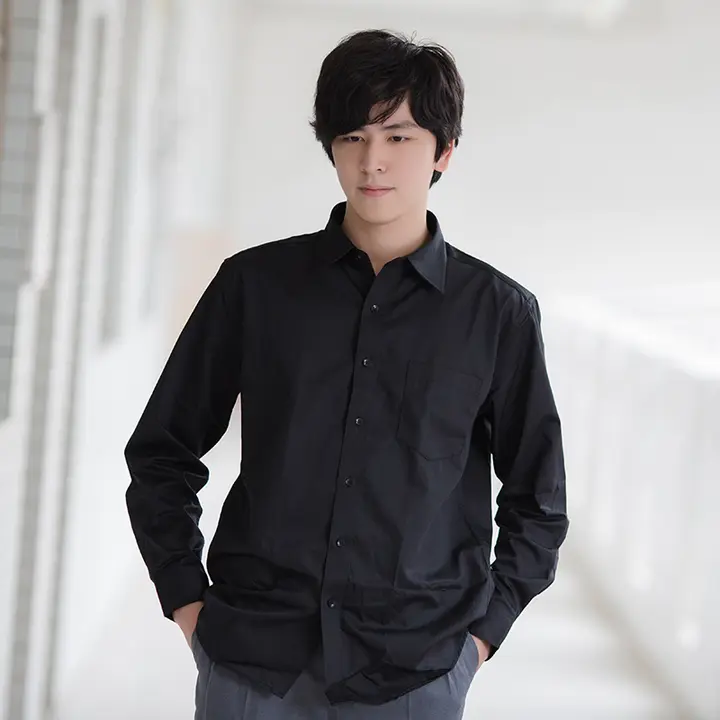 長袖ワイシャツ メンズ 学生服 カレッジ風 ブラック ビジネス 通学