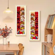 五福の刺繍の対聯【高級リビング／ダイニング用・幸運を呼ぶデザイン・吉祥模様】