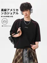 アメリカンストリートスタイルのビッグロゴTシャツ【夏用・短袖・コットン100%・ルーズフィット】