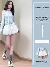 爽やかで可愛いデザイン！ハイウエストフレアスカートパンツ【ホワイト・スリム効果・夏用】（セットアップ対応）