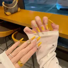 ネイルチップ フレンチネイル チークネイル ぼかし ロング イエロー 夏 リゾート 透明感 ハンドメイド