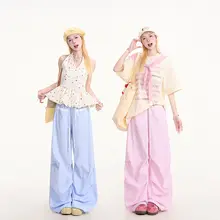 ストライプ柄パンツ【夏用・薄手・ワイドレッグ】（セットアップ対応）