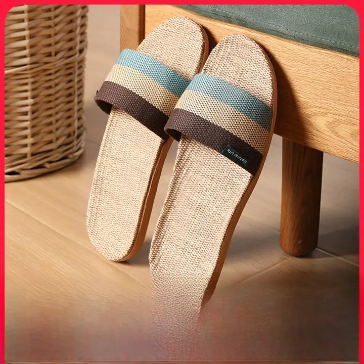 麻製ルームスリッパ【男女兼用・夏用・吸汗・防臭・滑り止め・静音】