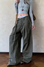 ヴィンテージストリートスタイルのウエストベルト付きワイドパンツ【フィット・ドレープ感】