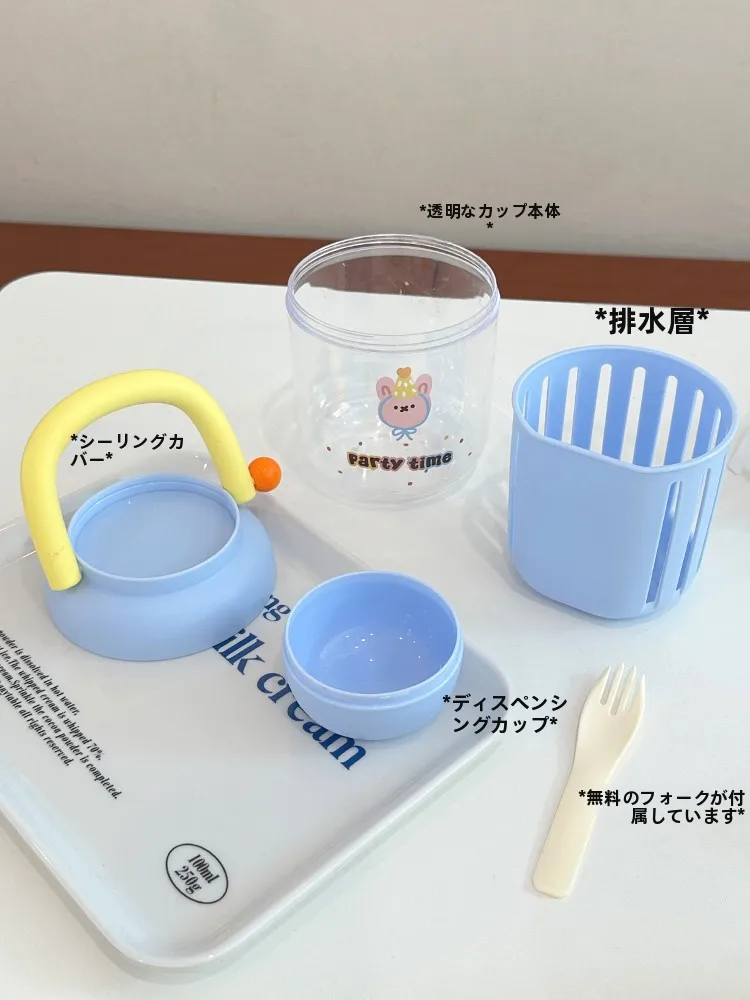 食品級プラスチック製 ダブルレイヤーフルーツカップ：ピクニックで鮮度を保つ持ち運び便利なフルーツカップ