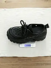 牛革製 厚底ローヒール 穴あけ不要シューズ【通気性・春用・レトロデザイン】