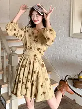 春季用フラワープリントVネックワンピース【フレンチスタイル・ティータイムにぴったり・小柄向け】