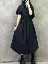 フィットのシャツワンピース【ヴィンテージスタイル・夏用・大きいサイズ・ウエストシェイプ】（セットアップ対応）