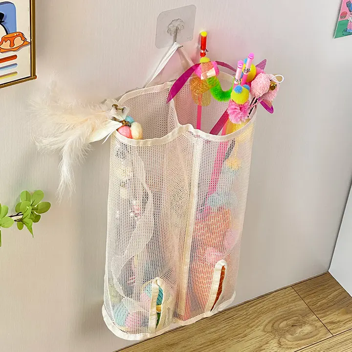 壁掛け収納袋【ペット用品・おもちゃ整理用・猫・犬対応】