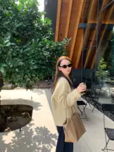 ベージュのベビーベビアルパカウールダブルフェイスコート【冬用・Vネック・ショート丈・手作り】