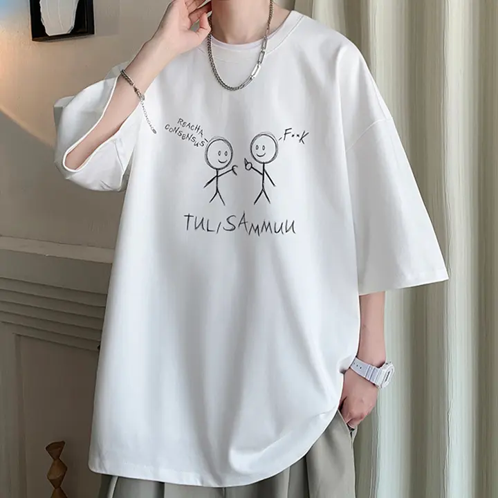 白色短袖Tシャツ【ユニークデザイン・プリント・コットン素材】