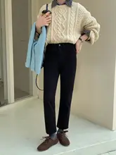 冬用ストレッチデニムパンツ【女性用・ブラック・ニッパータイプ・発熱素材】
