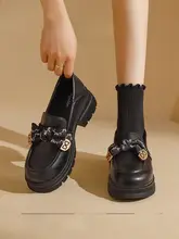 黒のローファーシューズ【春用・厚底・リボン付き・中ヒール・カジュアル】