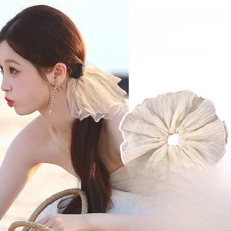 豪華なシフォン素材のシュシュ：braidsのスタイリングに最適な韓国スタイルの花飾り