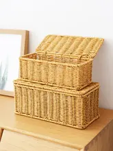 蓋付き長方形収納バスケット【デスク周りの小物整理・編みデザイン】