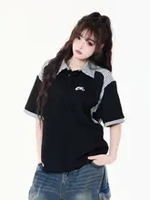 アメリカンビンテージストライプ切替ポロ襟半袖Tシャツ【ユニセックス・フィット】