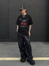 アメリカンビンテージ風 洗い加工ラウンドネック半袖Tシャツ【男女兼用・オーバーサイズ・ストリートファッション】