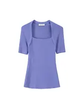 ROSELINGLING 高弾性フィット フランス風レトロスクエアネックニットTシャツ