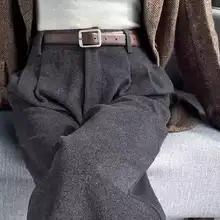 グレーウールスーツパンツ【春用・ハイウエスト・スリムフィット・ストレートレッグ】