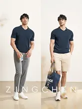 ZINGCHEN Vネックポロシャツ【ストレッチ機能・涼感素材・光沢感】