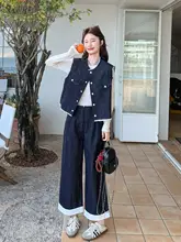 レトロカジュアルスタイルのコーディネート【カラーコンビネーション・ノースリーブ・ワイドパンツ・春用】（セットアップ対応）