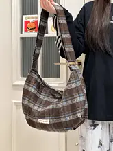秋冬用ウールチェックの餃子型バッグ【レトロ・斜め掛け・通勤・日常使い】
