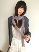 紫色シルクスカーフ【薄手・高級感・レースデザイン・ロングタイプ】