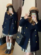 秋冬用ノーカラージャケット【JKスタイル・厚手ウール・紺色】