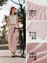 サマーパンツ レディース ストレートシルエット【ウエストゴム・無地・日焼け防止】