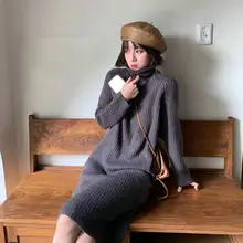 スタイルのニットワンピース【秋冬用・厚手・ハイネック・膝下丈】