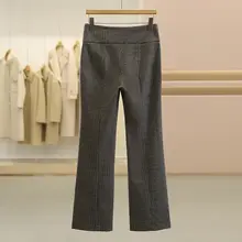 高腰チェック柄スリットデザインのフィットパンツ【秋冬用・カジュアル】