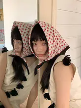 レトロな小花柄コットンバンダナ【女性用・春夏・ウエストリボン付き】