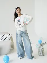 秋用ドット柄ハート刺繍長袖トップス【スリムフィット・女性用】