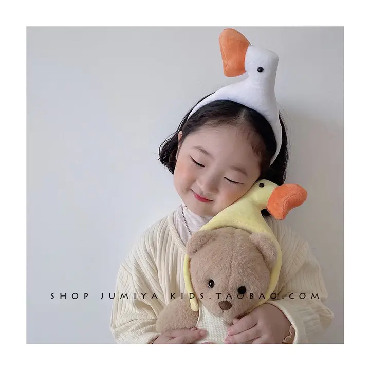 かわいい白鹅绒の大白鹅デザイン子供用ヘアバンド【動物モチーフ・ふわふわ】