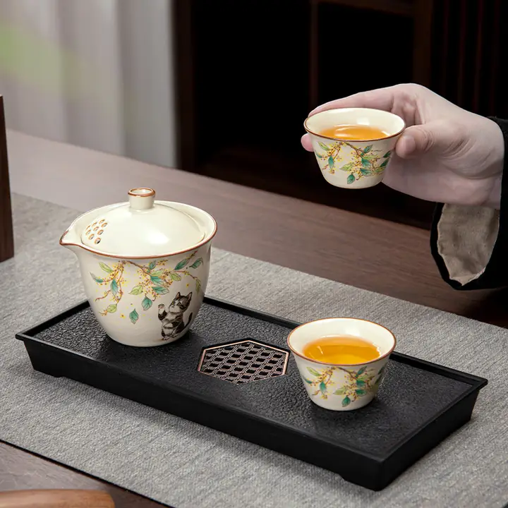 汝窯 キンモクセイ 猫旅行 茶器セット