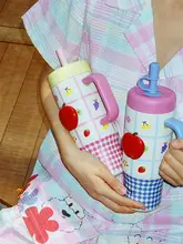 かわいいアップルハンドル付きウォーターマグ【携帯便利・大容量・保温タイプ】