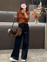 春のコーディネート【翻訳襟ニットトップス・デニムワイドパンツ・ファッション感】（セットアップ対応）