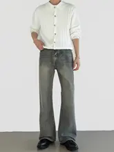 春夏用 レトロデザインの黒灰色ストレート微ブーツカットジーンズ【メンズ】