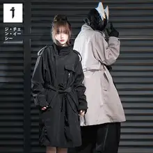 春秋用 ワークスタイル立襟コート【ユニセックス・ゆったり・中長丈・カジュアル】