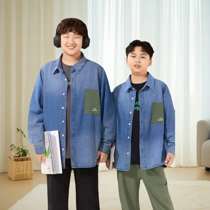 柔らかいデニムシャツ【春秋用・男児用・大きいサイズ・カジュアル外套】