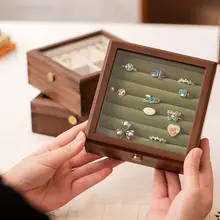 ジュエリーボックス リングケース 天然木 高級感 上品 内装 リング イヤリング ピアス 収納 防塵